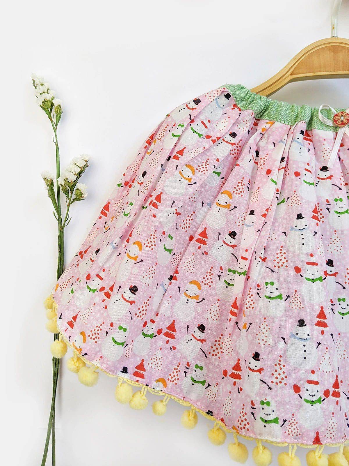 Pink Summer Printed Boho Kids Baby Skirt Top With Blooomer