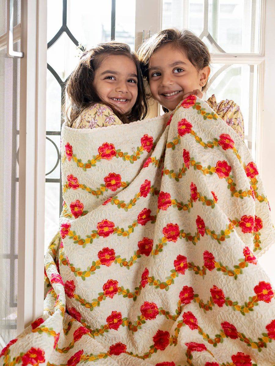 Green Garden Boho Red Rose Woollen Luxury Baby kids Blanket