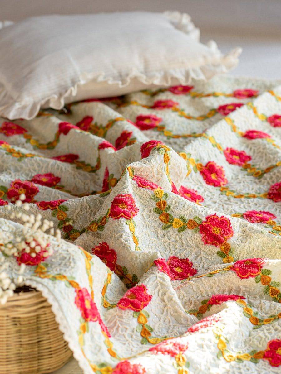 Green Garden Boho Red Rose Woollen Luxury Baby kids Blanket