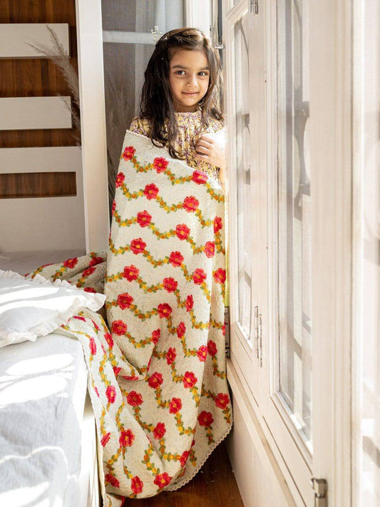 Green Garden Boho Red Rose Woollen Luxury Baby kids Blanket
