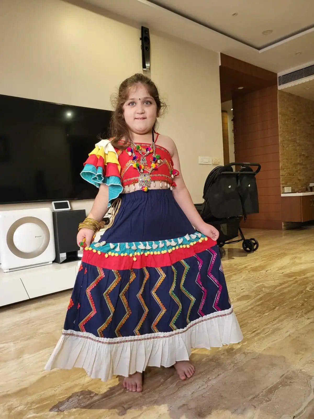 Butterfly Sleeves Navyblue Traditional Festive lehenga Choli for Girls