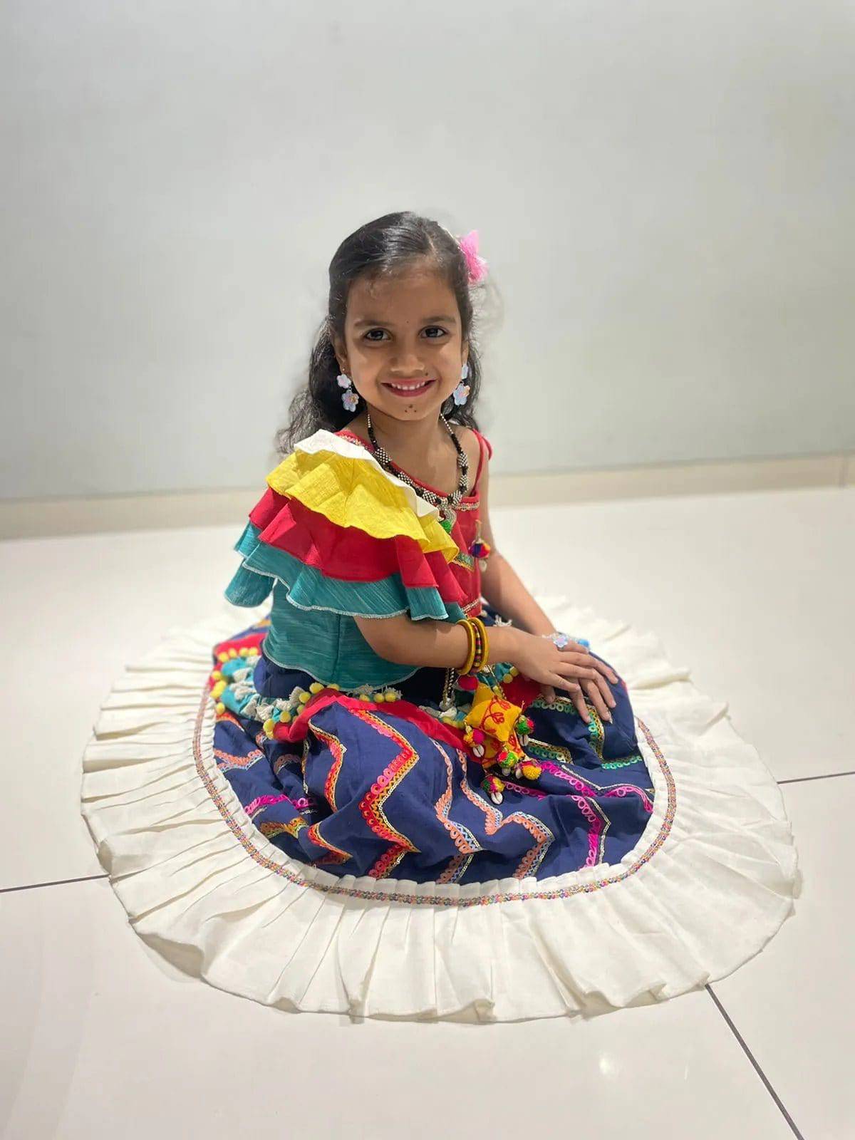 Butterfly Sleeves Navyblue Traditional Festive lehenga Choli for Girls