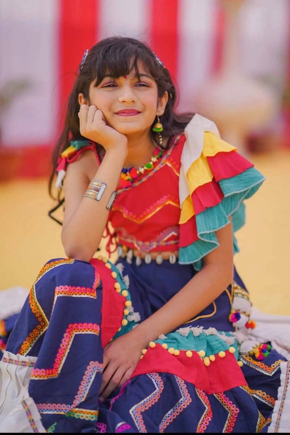 Butterfly Sleeves Navyblue Traditional Festive lehenga Choli for Girls