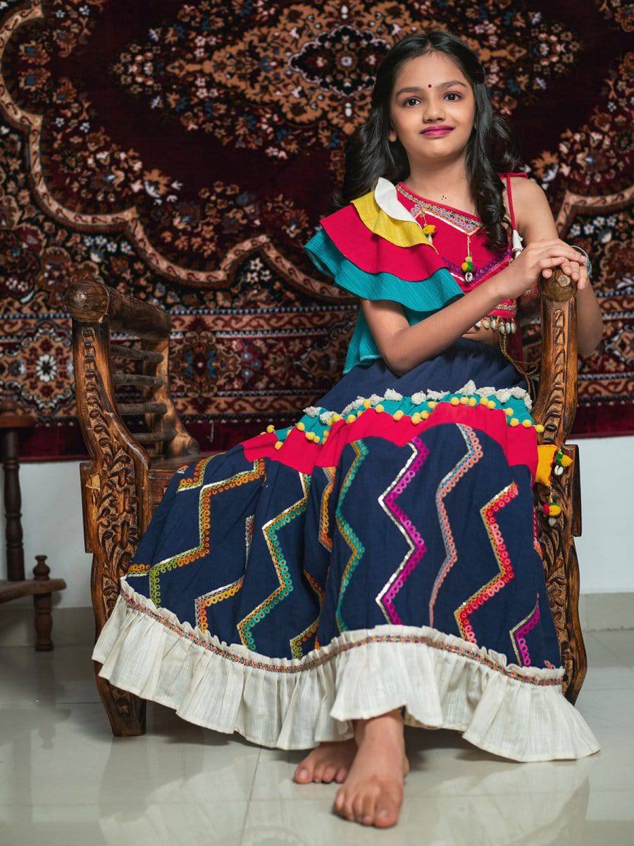 Butterfly Sleeves Navyblue Traditional Festive lehenga Choli for Girls